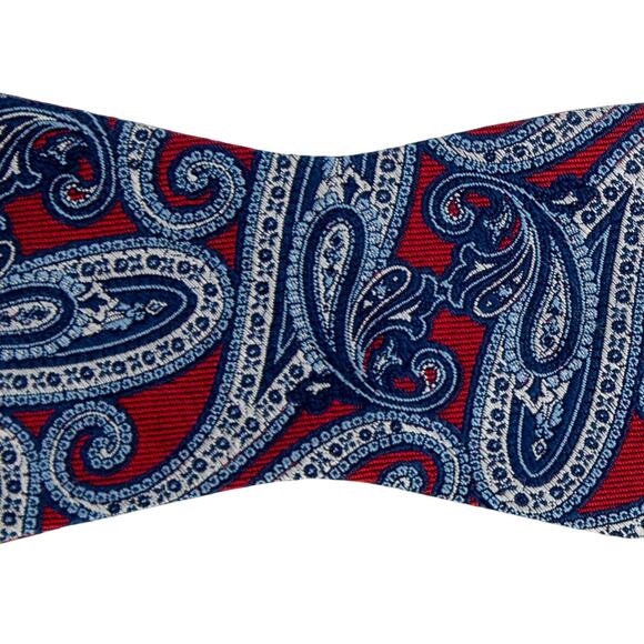 Daniel Cremieux Blue And Red Paisley 100% Silk Self Tie Bow Tie - Picture 2 of 6